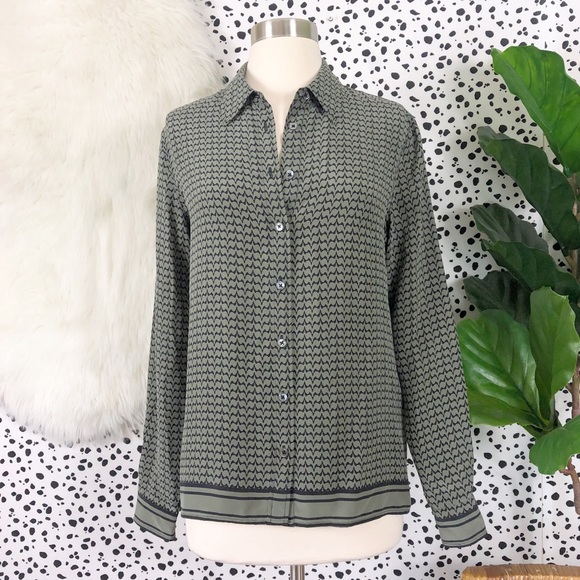 Equipment Tops - Equipment | Silk Olive Green Black Wave Print Top